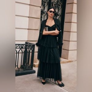 Tulle-y Amazing Black Tulle Sleeveless Bustier Maxi Dress